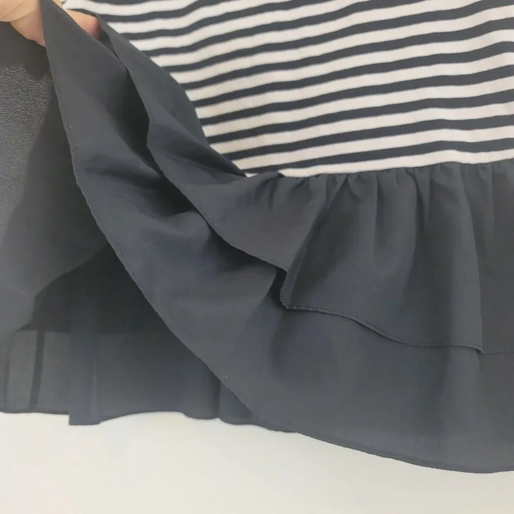 Kate Spade Broome Street Sz Small Striped Tiered Ruffle Peplum Top Black & White - Picture 4 of 11